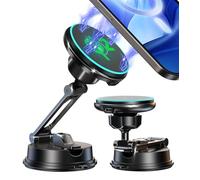 Certified Qi2 Car Phone Mount Charger for MagSafe, 360° Adjustable & Folding Arm, Universal Dashboard Windshield Mirror Screen Magnetic Holder for Tesla Model 3/Y Accessories & iPhone 17/16/15 Pro Max