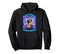 Certified Sausage Snacker Funny Raccoon Wiener Y2K Meme Pullover Hoodie