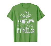 Certified Tit Puller Cow famer Cow Lover Farmer T-Shirt, Men, Grass Green, Small