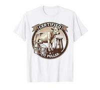 Certified Tit Puller Vintage Dairy Farmer Jersey Cow Humor T-Shirt, Men, White, 6X-Large