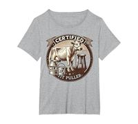 Certified Tit Puller Vintage Dairy Farmer Jersey Cow Humor T-Shirt, Women's Plus, Heather Grey, 3X