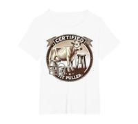 Certified Tit Puller Vintage Dairy Farmer Jersey Cow Humor T-Shirt, Women's Plus, White, 6X