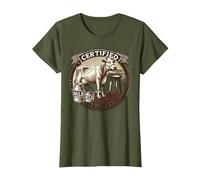 Certified Tit Puller Vintage Dairy Farmer Jersey Cow Humour T-Shirt, Women, Olive Green, Medium