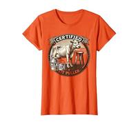 Certified Tit Puller Vintage Dairy Farmer Jersey Cow Humour T-Shirt, Women, Orange, Medium