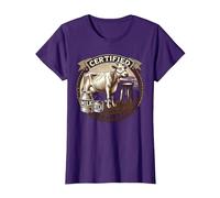 Certified Tit Puller Vintage Dairy Farmer Jersey Cow Humour T-Shirt, Women, Purple, Medium