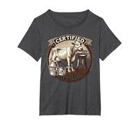 Certified Tit Puller Vintage Dairy Farmer Jersey Cow Humour T-Shirt, Women's Plus, Dark Heather Grey, 6X