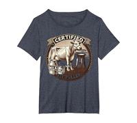 Certified Tit Puller Vintage Dairy Farmer Jersey Cow Humour T-Shirt, Women's Plus, Heather Blue, 1X