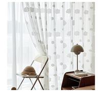 CERTNKI 2 Pieces White Clouds Jacquard Voile Curtain Modern Embroidery Semi-Transparent Curtains, for Living Room Bedroom,Hook up,W120xL190cm