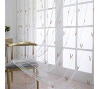 CERTNKI Embroidered Deer Head Semi-Transparent Curtains Modern Animals Voile Transparent Curtains for Living Room Bedroom Balcony Curtains,Hook up,W200xL250cm