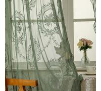 CERTNKI Light Green Voile Transparent Curtains Floral Light Filtering Sheer Curtains Embroidered Sheer Green Curtains for Kitchen Bedroom Livingroom,Eyelet,H244xB200cm