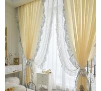CERTNKI Yellow Voile Transparent Curtains Simple Solid Color Curtains with Tassel Edges Super Soft Sheer Curtains for Kitchen Bedroom Livingroom,Hook up,H140xB170cm
