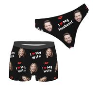 Certykllp Custom I Love My Wife Husband Matching Boxers Thongs for Couples Personalized Face Boxer Briefs Couples Photo Underwear Set (UK, Alpha, One Size, Regular, Regular, C3)