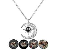 Certykllp Personalize Sterling Silver Photo Moon Necklace with I Love You in 100 Languages Custom Moon Picture Pendant Photo Projection Necklace Jewelry Gifts for Girlfriend Wife Mom Daughter Sister