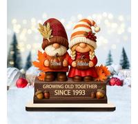 Certykllp Personalized 2D Printing Gnome Couple Plaque Growing Old Together - Custom Name & Year Gnome Wooden Table Sign for Couple Valentine Anniversary Wedding Gift