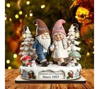 Certykllp Personalized 2D Printing Gnome Couple Plaque Growing Old Together - Custom Name & Year Gnome Wooden Table Sign for Couple Valentine Anniversary Wedding Gift