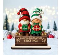 Certykllp Personalized 2D Printing Gnome Couple Plaque Growing Old Together - Custom Name & Year Gnome Wooden Table Sign for Couple Valentine Anniversary Wedding Gift