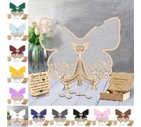 Certykllp Personalized Butterfly Wedding Guest Book Alternative Custom Wedding Guestbook, Guest Book Wedding Reception with 30-100 Wooden Heart for Wedding Decorations, Ceremony and Reception