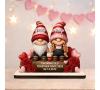 Certykllp Personalized Growing Old Together 2D Printing Gnome Couple Figurine Plaque- Custom Gnome Couple Name & Date Wooden Statue Sign for Valentine's Day Anniversary Wedding Gift