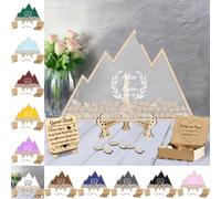 Certykllp Personalized Wedding Guest Book Alternative, Custom Rustic Mountain Wedding Guest Book Drop Top Frame with Hearts, Wedding Guestbook Sign Anniversary Wedding Reception Decor