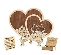 Certykllp Personalized Wedding Guest Book Alternative Drop top Custom Rustic Visitors Book with 30-100pcs Wooden Hearts Wood Frame Drop Box Guestbooks with Stand Wedding Planne…