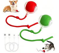 CeruleTree 2 PCS Interactive Cat Ball Toy, 360° Smart Active Rolling Ball with Tail for Cats Dogs, USB Rechargeable 3 Speeds Moving Pet Toy for Boredom Relief & Exercise (Red & Green)