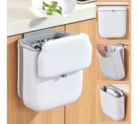 CeruleTree Hanging Kitchen Bin with Lid, 10L Foldable Food Waste Caddy, Kitchen Compost Bin Wall Mounted Slide Open for Under Sink, Cupboard Door, Cabinet, Motorhome, White