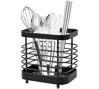 CeruleTree Stainless Steel Sink Caddy Cutlery Drainer, Anti-Rust Kitchen Utensil Holder, Space Saving Premium Cutlery Holder Drainer, Cutlery Organiser for Knives, Forks and Spoons(Black)