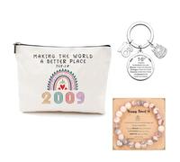 Cerulume 16th Birthday Gifts for Girls, Sweet 16th Birthday Gifts Set with a Makeup Bag, a Inspirational Keyring and a Bracelet, Birthdays Presents for 16 Year Old Girls Natural Stone Beads Bracelet