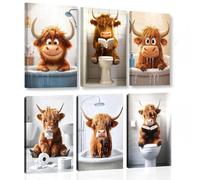 Cerulume 6 Pcs Funny Highland Cow Posters, Highland Cow Wall Art Toilet Poster, Funny Animal Picture Wall Décor, Bathroom Wall Arts, Rustic Farmhouse Cows Wall Art Prints