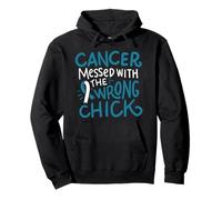 Cervical Cancer Awareness Chemo Gift White and Teal Ribbon Pullover Hoodie