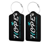 Cervical Cancer Awareness Hope Luggage Tag for Suitcases PU Leather Baggage Bag Backpack Tags with Privacy ID Label Address Card for Men Women Travel Gift 4 PCS