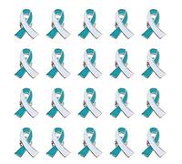 Cervical Cancer Awareness Pins 20Pcs Teal & White Ribbon Enamel lapel pin, Iron, no gemstone