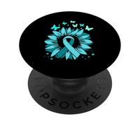 Cervical Cancer Awareness Teal Ribbon Butterfly Support PopSockets Adhesive PopGrip
