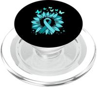 Cervical Cancer Awareness Teal Ribbon Butterfly Support PopSockets PopGrip for MagSafe