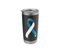 Cervical Cancer Ribbon Survivor Fighter Chemo White and Teal Stainless Steel Insulated Tumbler