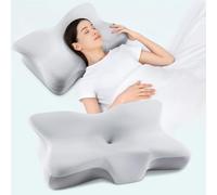 Cervical Neck Pillow, Ergonomic Neck Support Pillow, Contour Side Sleeper Pillow for Sleeping, Orthopedic Memory Foam Pillows for Back Stomach Sleeper with Removable Pillowcase (Light Grey)