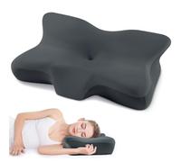 Cervical Neck Pillow, Ergonomic Neck Support Pillow, Contour Side Sleeper Pillow for Sleeping, Orthopedic Memory Foam Pillows for Back Stomach Sleeper with Removable Pillowcase (Dark Grey)