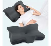 Cervical Neck Pillow, Ergonomic Neck Support Pillow, Contour Side Sleeper Pillow for Sleeping, Orthopedic Memory Foam Pillows for Back Stomach Sleeper with Removable Pillowcase (Dark Grey)