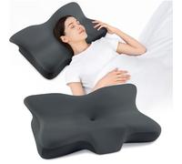 Cervical Neck Pillow, Ergonomic Neck Support Pillow, Contour Side Sleeper Pillow for Sleeping, Orthopedic Memory Foam Pillows for Back Stomach Sleeper with Removable Pillowcase (Dark Grey)