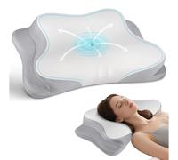 Cervical Neck Pillow for Pain Relief - Cooling Ergonomic Neck Support Pillow for Sleeping, Orthopedic Contour Memory Foam Pillows for Side, Back & Stomach Sleepers with Pillowcase (Light Grey)