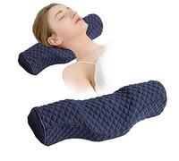 Cervical Neck Pillow for Pain Relief Sleeping, Neck roll Pillow Memory Foam for Stiff Neck Pain Relief ，Travel Bolster Pillow for Bed for Side Sleepers Back Sleeper. (Blue)