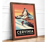 Cervinia Alpine Descent Vintage Framed Wall Art Print A4 (29.7×21cm) Walnut, Wall Decor for Living Room, Bedroom, Office & Home, Ready to Hang, Art Gift