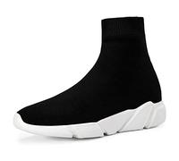 CERYTHRINA Athletic Walking Shoes Knit Weave Mesh Socks Running Shoes Lightweight Breathable Fashion Sneakers Road Fitness Train Dance Gym Casual Platform Loafers Black/White 42