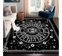 CERYUEE 5' X 7' Sun and Moon Rug Boho Celestial Area Rugs for Bedroom Dorm Living Room Bohemian Occult Crescent Solar Stars Galaxy Floor Mat Pad Doormat,150 X 210cm,Black