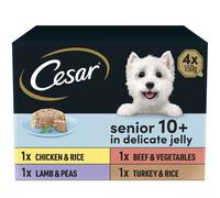 Cesar 10+ - Wet Dog Food for Senior Dogs Chicken, Beef, Lamb and Turkey in Delicate Jelly, 16 Trays (16 x 150 g)