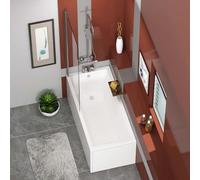 Cesar 1400 x 700mm Designer Single Ended Square Edge Acrylic Bath + Bath Square Screen with Front & End Panel Straight Bathroom Bathtub