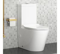 Cesar Ceramic Short Projection Rimless Close Coupled Toilet Round Pan Gloss White with Dual Flush Cistern & Quick Release Slim Soft Close Seat Bathroom