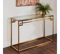 cesar clear glass console table with gold frame