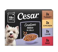 Cesar Creations 4x12x100g Senior 8+ Pouch Chicken, Beef, Lamb & Turkey Chunks in Jelly (Pack of 4)