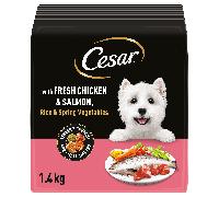 Cesar Adult Dry Dog Food with Fresh Chicken, Salmon & Vegetables 1.4 kg (Pack of 5)